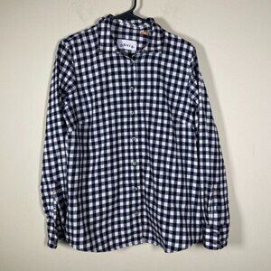 Orvis Women's Long Sleeve Plaid Navy White Button-up Shirt M Work Outdoor!